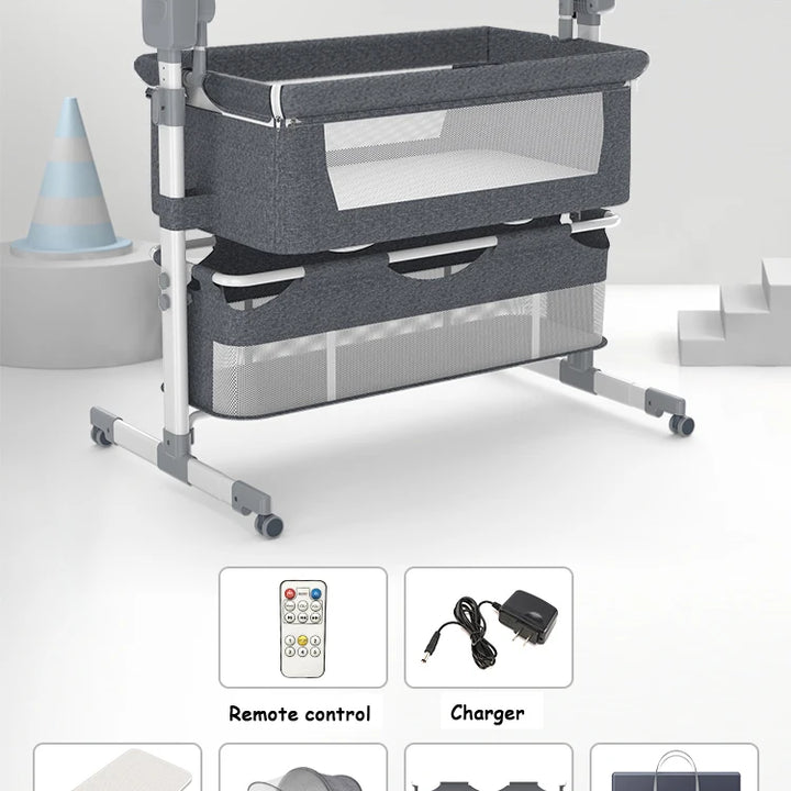 Baby Bed Electric Baby Crib Cradle Newborn Bluetooth Music Good Sleeping Baby Bed Movable Portable Baby Mosquito Net Travel Bed
